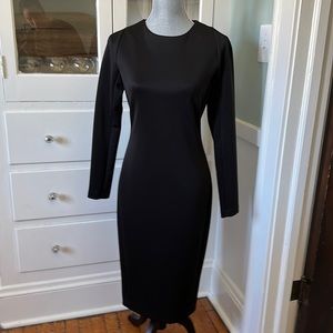 Incredible fitted Zara black scuba pencil dress w long sleeves knee length L